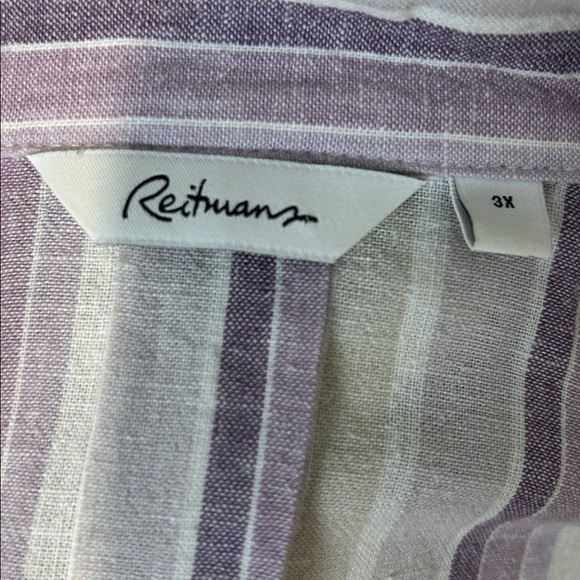 Reitmans Linen Blend Striped Button Front Tie Waist Lightweight Shirt - Picture 6 of 7